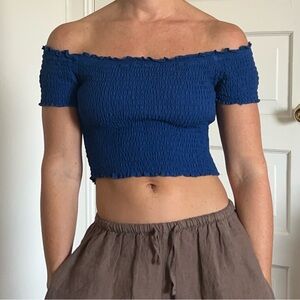 Abercrombie & Fitch Navy Off-Shoulder Crop Top
